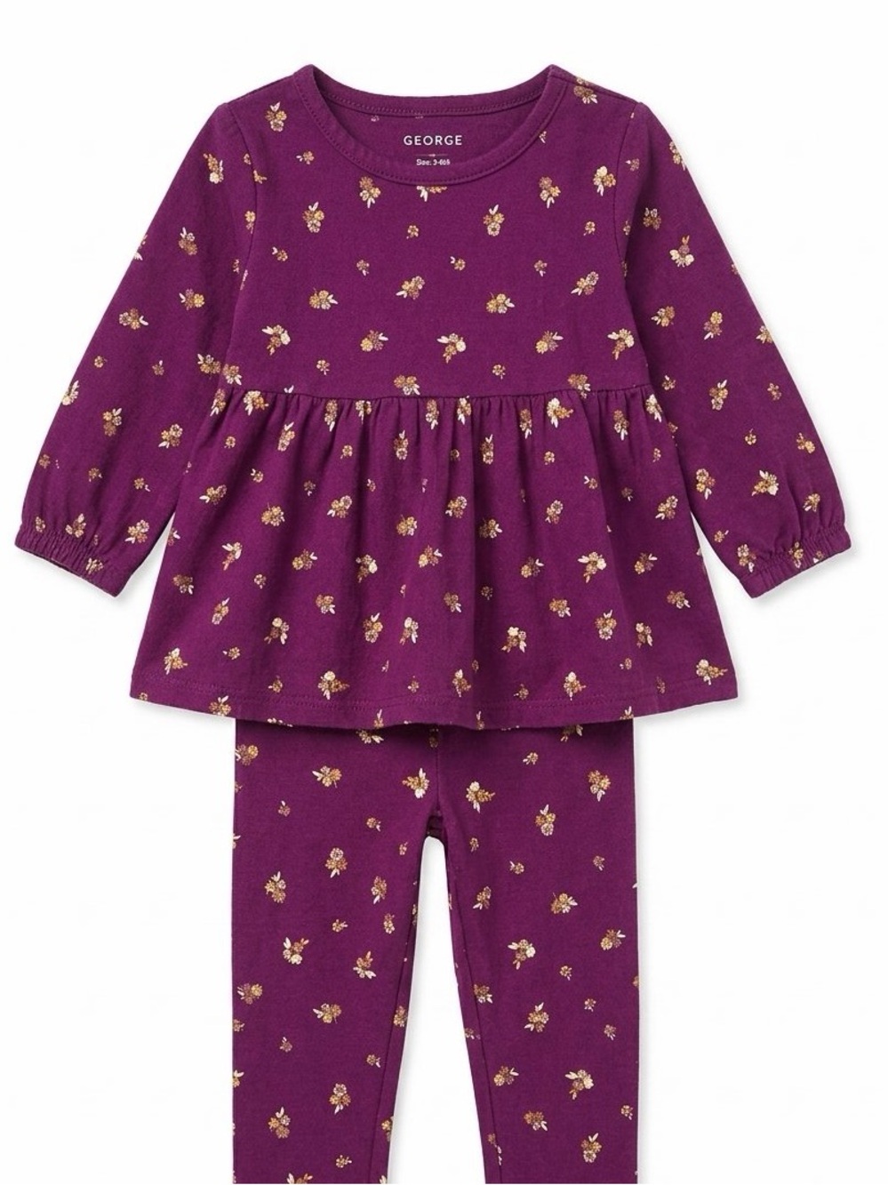 George Purple Floral Dress & Matching Leggings Set - 3-6M.
